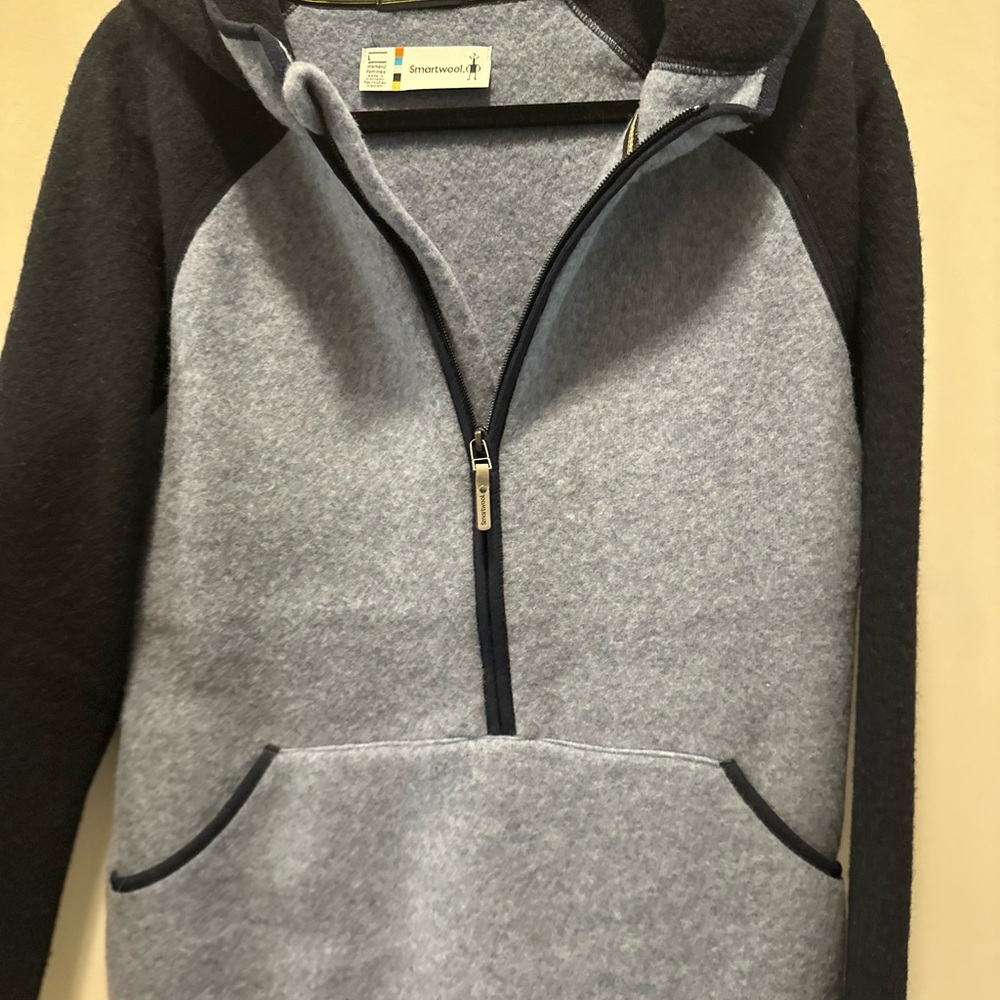 Smartwool Woman’s Zip-Up Sweater - Light Blue and Dark Gray